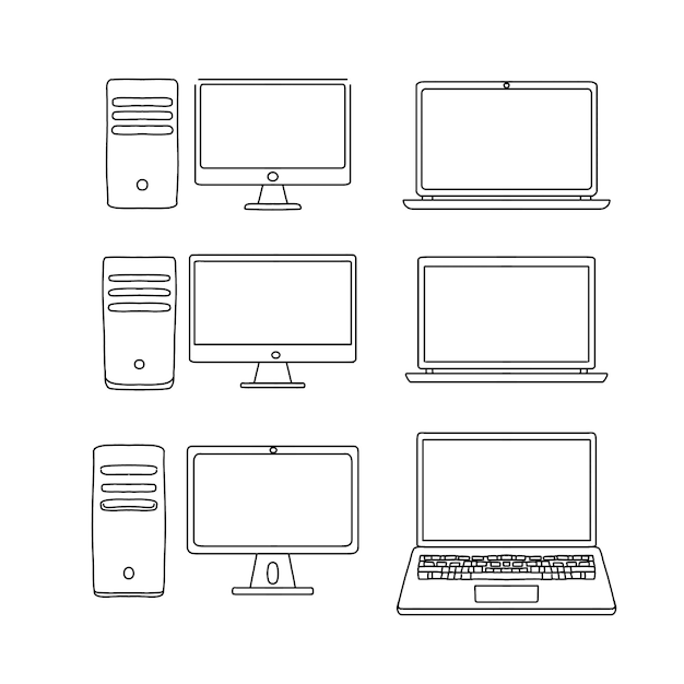 computer hand drawn doodle illustrations vector set