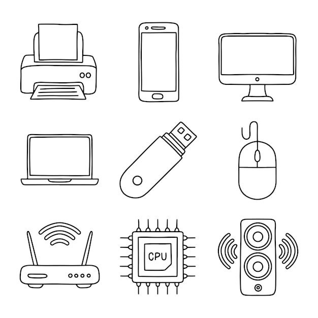 Computer and Hardware icon hand drawn vector