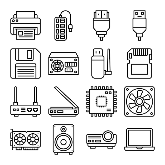 Computer and hardware outline icon pack