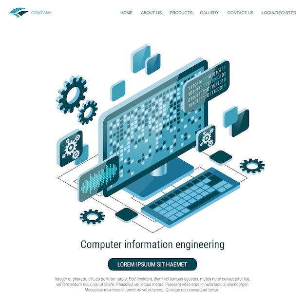 Vector computer information engineering flat 3d isometric vector concept illustration