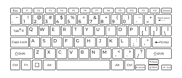 Computer keyboard button layout template with letters for graphic use. Vector illustration