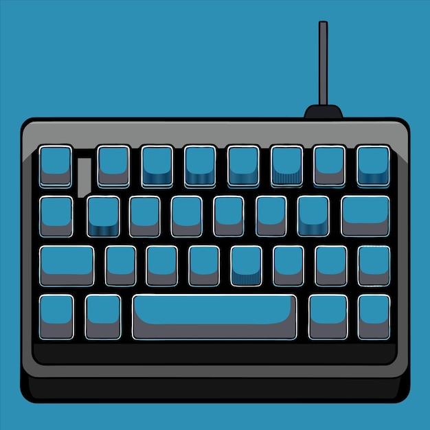 a computer keyboard with a blue background and a black keyboard with blue keys