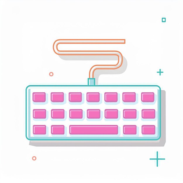 a computer keyboard with a blue and pink and orange design