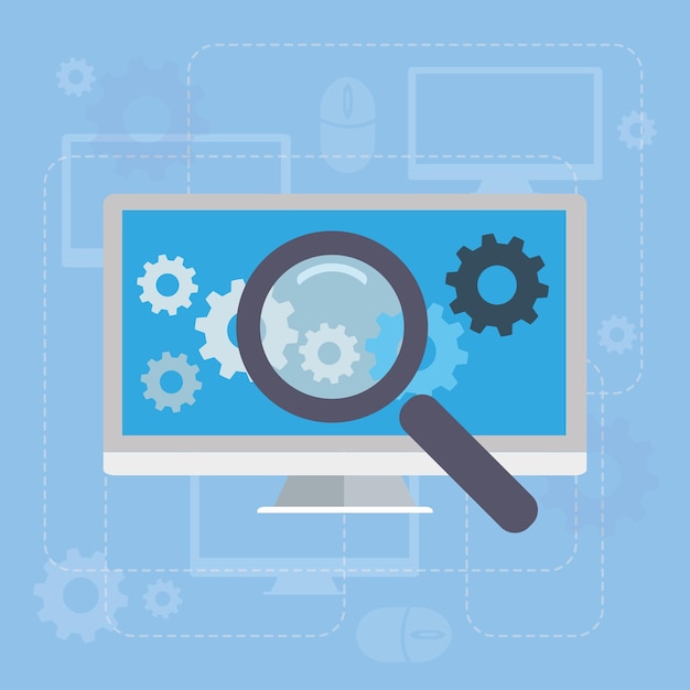 Computer and Magnifying glass search network concept illustration