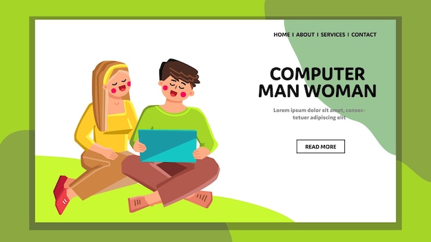 Computer man woman vector