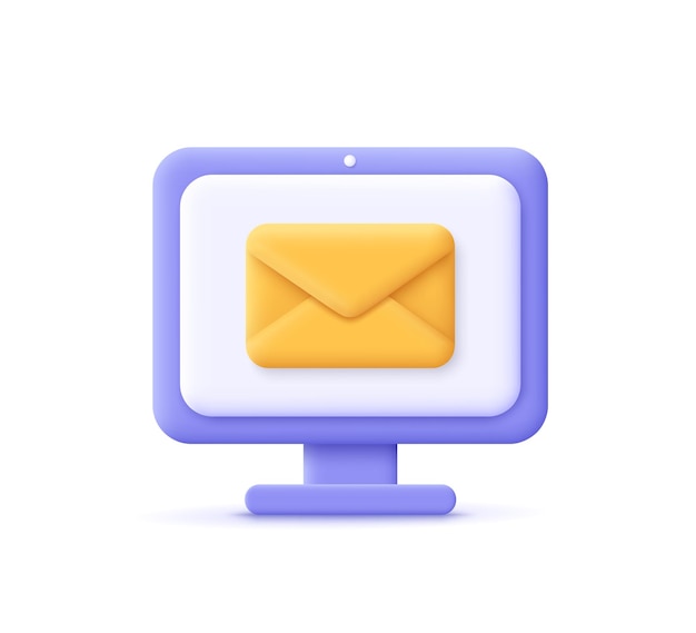 Computer monitor display and envelope Mail service email message mail notification social network concept 3d vector icon Cartoon minimal style