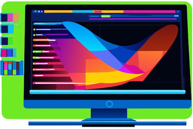 Vector computer monitor displaying colorful code vector illustration