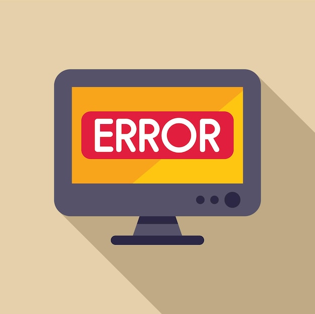 Vector computer monitor displaying error message on screen