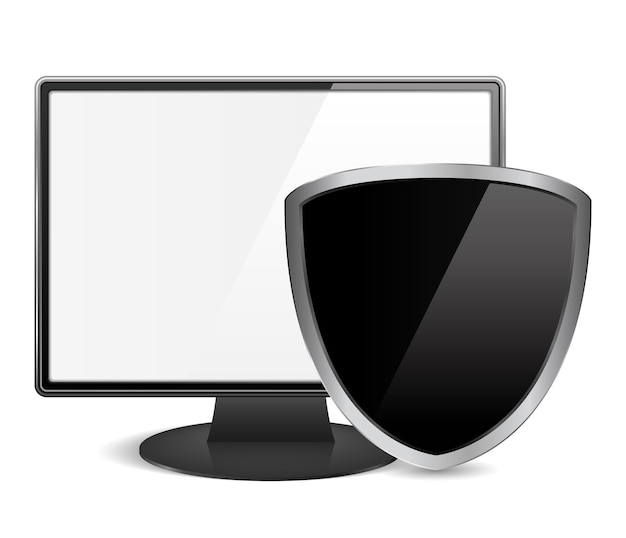 Computer monitor with black shield vector eps10 illustration