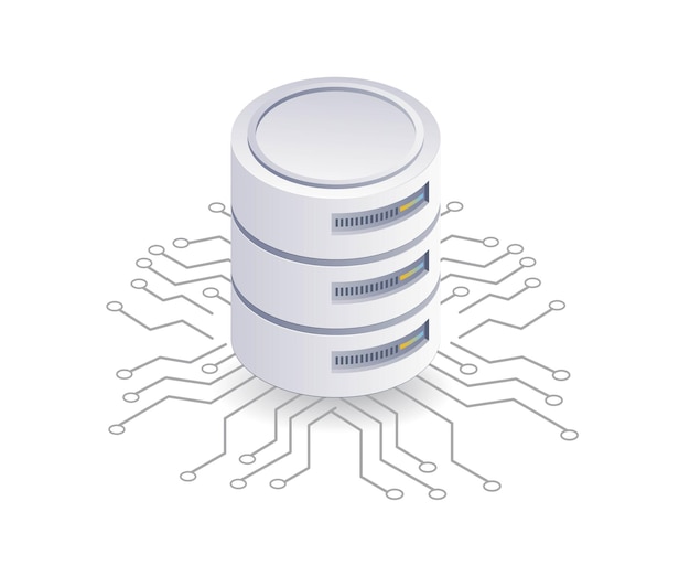 Computer network management database server system flat isometric 3d illustration