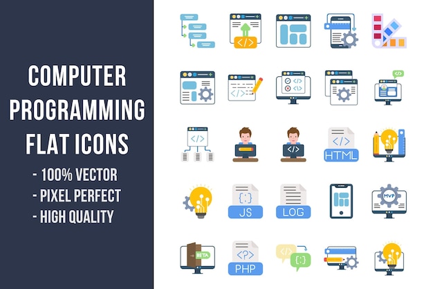 Computer Programming Flat Multicolor Icons