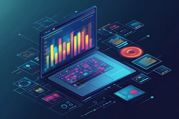 Vector a computer screen with a chart showing the graphs and graphs