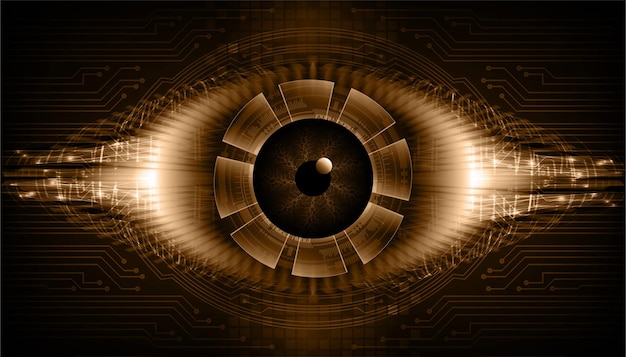 A computer screen with a eye and a circuit board with the word eye on it.