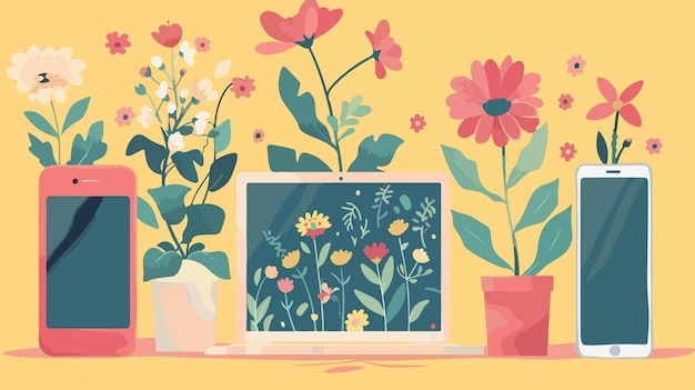 Vector a computer screen with flowers and a picture of flowers