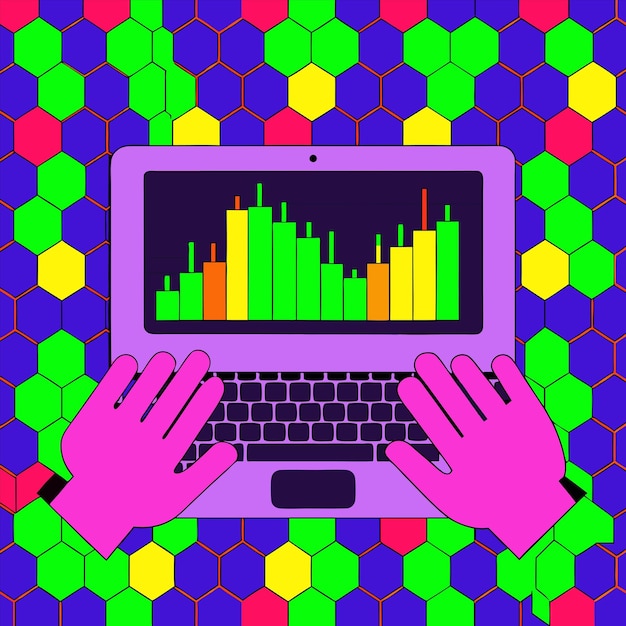 Vector a computer screen with a graph showing a graph graph