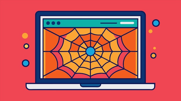 Vector a computer screen with a spider web on the top