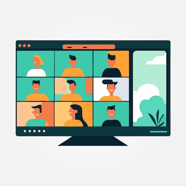 computer screen with video conference online meeting vector illustration