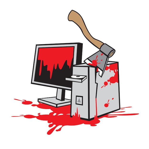 computer smashed with an ax