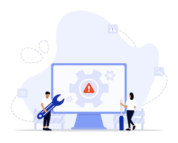 Vector computer troubleshooting concept illustration