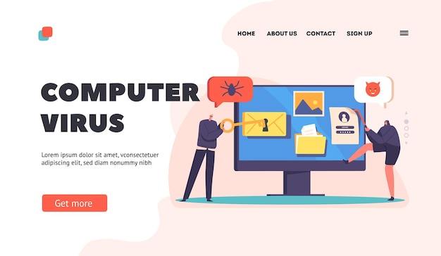 Computer Virus Landing Page Template Hackers Hacking Pc with False Key and Crowbar Robbers Phishing via Internet