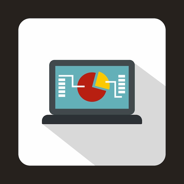 Computer with financial data on the screen icon in flat style isolated with long shadow