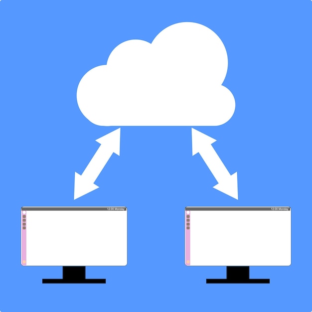 Computers Sharing With Cloud Diagram Vector Illustration Isolated Background