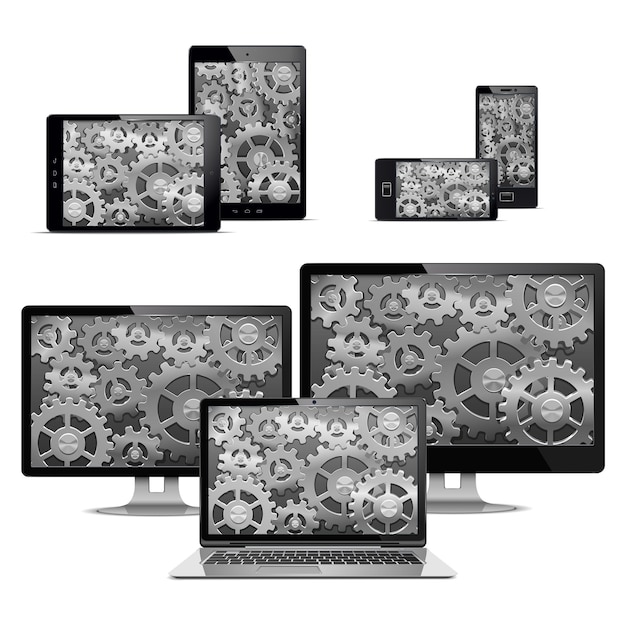 Vector computers with gears isolated on white