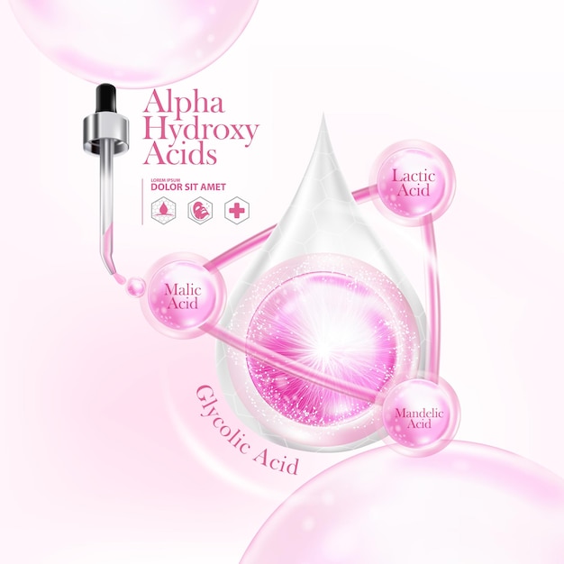 concept of Alpha hydroxy acid AHA for Skin Care Cosmetic poster banner design