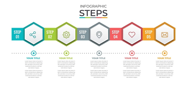 Concept of arrow business model with 5 steps five colorful graphic elements vector design