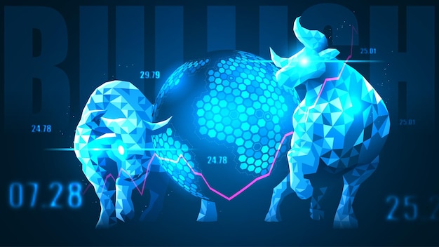 Concept art of Global Financial Bullish trend in futuristic idea suitable for Stock Marketing or Financial Investment