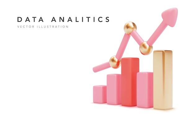 Concept banner data analics. Growth progress pink arrow.  illustration