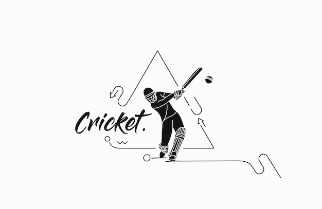 Concept of Batsman playing cricket - championship, Line art design Vector illustration.