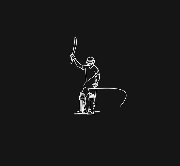 Concept of Batsman playing cricket raises his bat after scoring a full century - championship, Line art design Vector illustration.