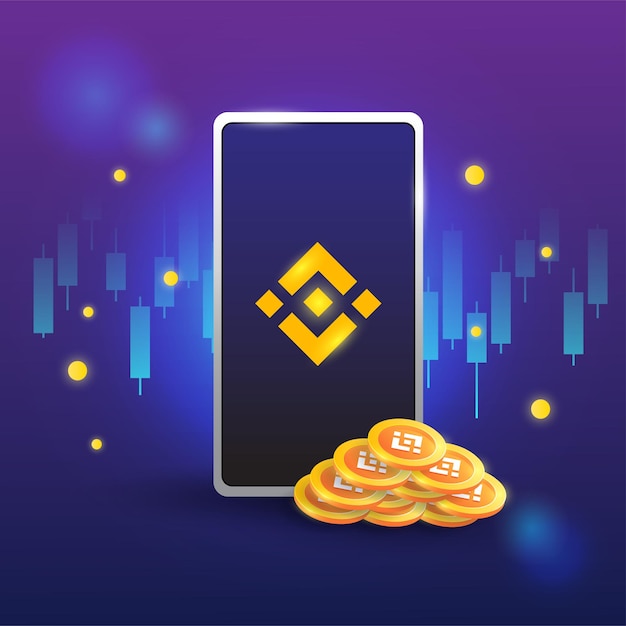 Concept of binance, exchange platform crypto, token with phone