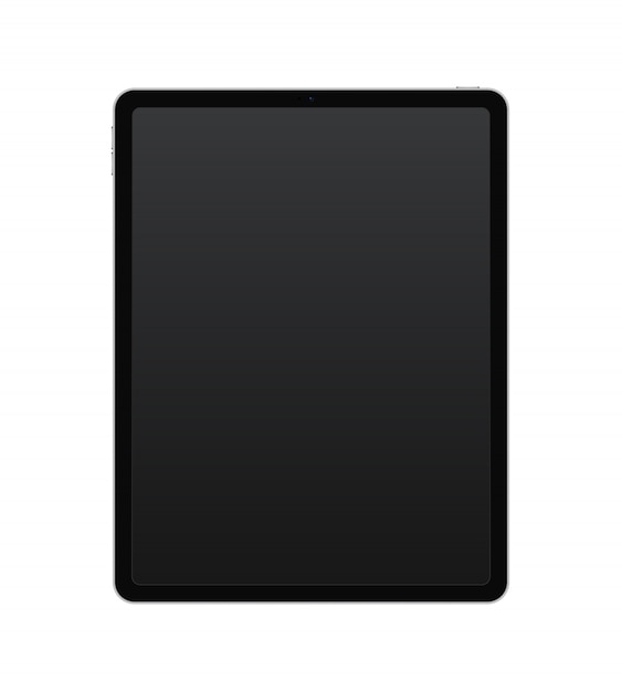 Concept of black tablet with camera and sound and power buttons. Isolated on transparent background,  quality illustration.