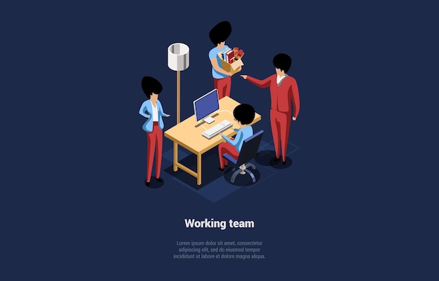 Concept Of Brainstorming Teamwork Team Working Together In Office Characters Discussing New Startup Or Project Working Team Collaboration Enterprise Cooperation Isometric 3d Vector Illustration