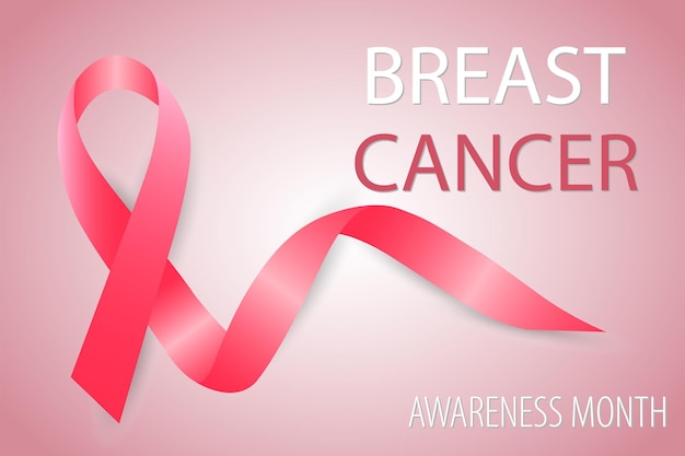 The concept of Breast Cancer Awareness Month. Banner with pink ribbon.