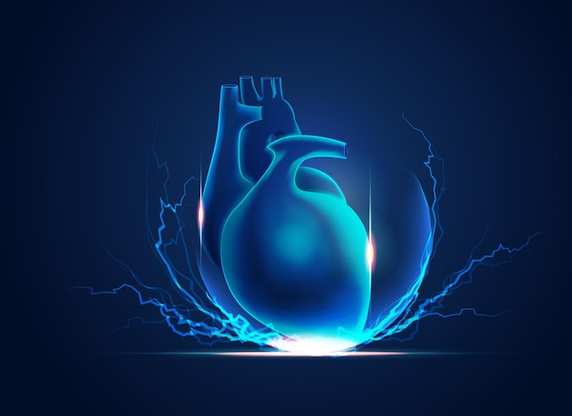 Concept of cardiology or heart power, graphic of heart with lightning element