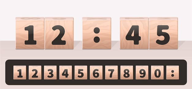 Concept clock made of wooden cubes with a set of numbers