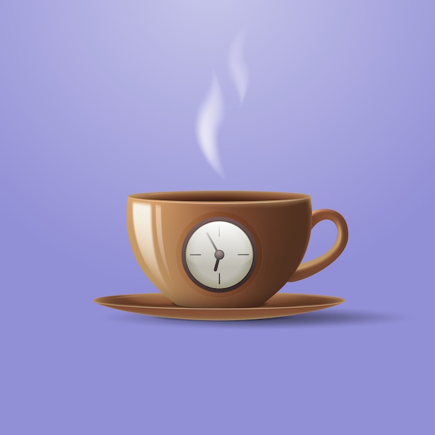 Concept of a cup of coffee in the form of an alarm clock.