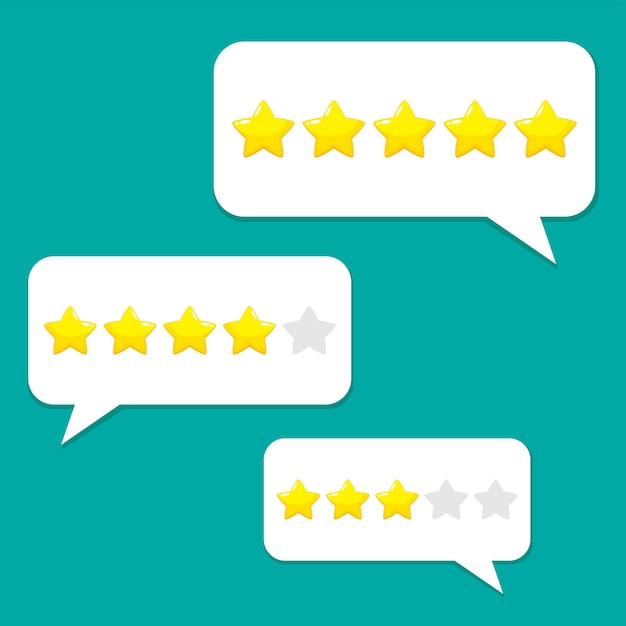 Concept of customer feedback. Rating in the form of stars in speach bubble for the interface in the mobile application or site