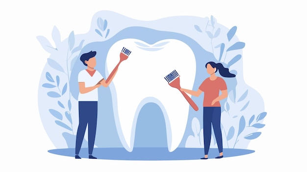 Vector concept of dentist with man and woman holding brush