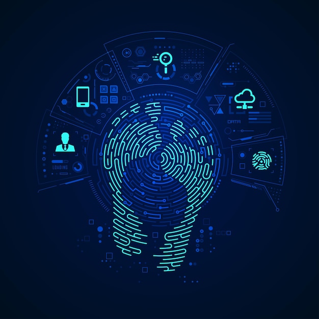 Concept of digital footprint, graphic of footprint shape combined with futuristic pattern and digital technology element