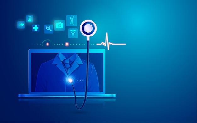 Concept of e-health or telemedicine, Graphic of computer laptop with healthcare technology application