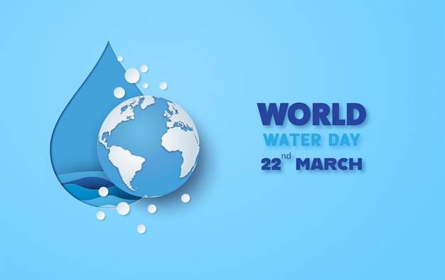 Concept of ecology and world water day Paper art and digital craft style