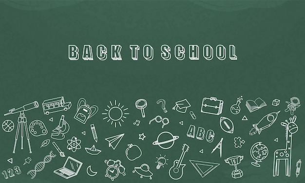 Concept of education School chalkboard with different stuff Welcome back to school design vector