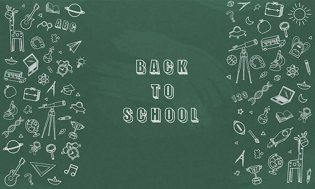 Concept of education School chalkboard with different stuff Welcome back to school design vector