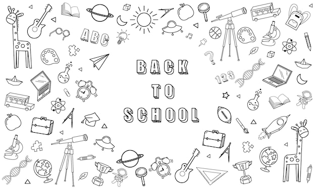 Concept of education School chalkboard with different stuff Welcome back to school design vector