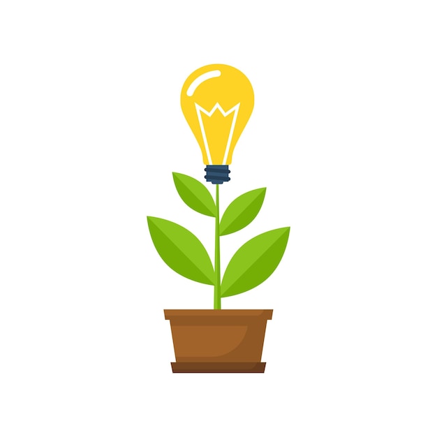 Vector concept growing idea growing sprout with a light bulb in the pot vector illustration flat design isolated on white background business metaphor