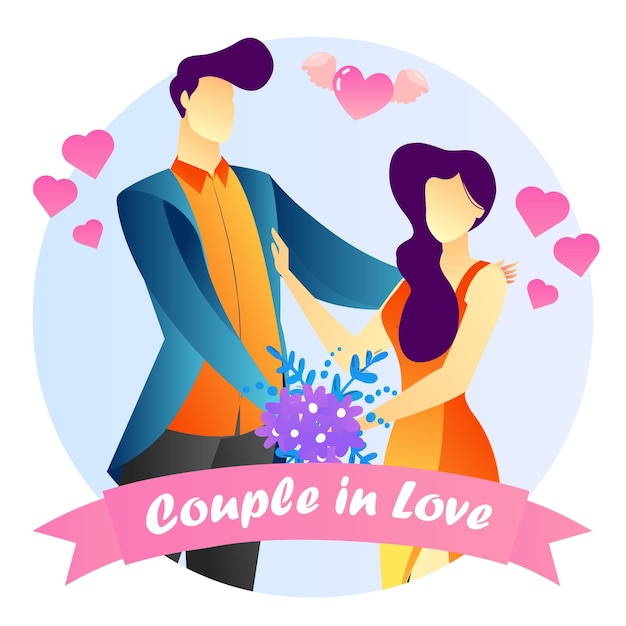 Concept illustrated couple anniversary romantic creative background